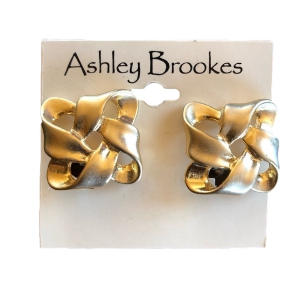 Vintage Ashley Brookes twisted knot gold lattice clip-on statement earrings